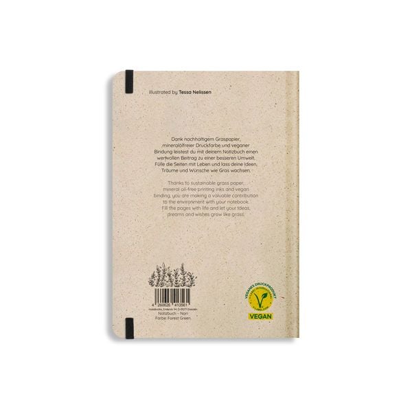 Produktbild: matabooks &ndash; Nachhaltiges A5 Notizbuch/Tagebuch/Bullet Journal/Schreibheft/Notebook aus S&uuml;&szlig;graspapier &ndash; Nari Farbe: Forest Green (liniert)