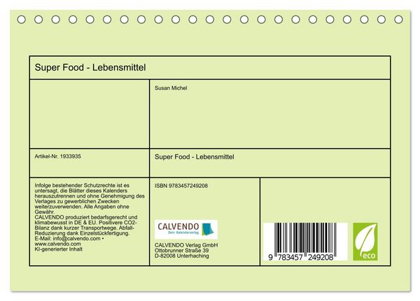 Produktbild: Super Food - Lebensmittel (Tischkalender 2026 DIN A5 quer), CALVENDO Monatskalender