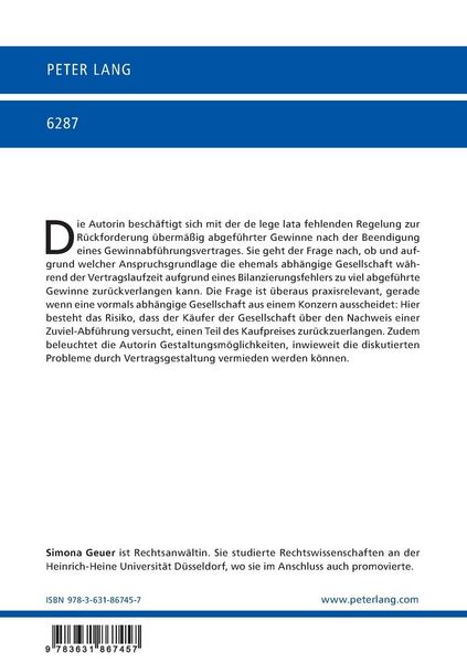 Produktbild: Die R&uuml;ckforderung &uuml;berm&auml;&szlig;ig abgef&uuml;hrter Gewinne nach Beendigung eines Gewinnabf&uuml;hrungsvertrages i.S.v. &sect; 291 Abs. 1 Satz 1 AktG (analog)