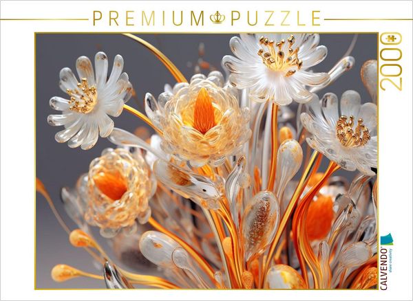 Produktbild: CALVENDO Puzzle Elegantes Bl&uuml;tengesteck wie aus Glas in orange und gold | 2000 Teile Lege-Gr&ouml;&szlig;e 90x67cm Foto-Puzzle f&uuml;r gl&uuml;ckliche Stunden