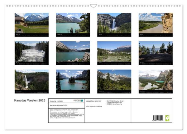 Produktbild: Kanadas Westen 2026 (Wandkalender 2026 DIN A2 quer), CALVENDO Monatskalender