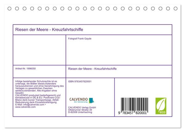 Produktbild: Riesen der Meere - Kreuzfahrtschiffe (Tischkalender 2026 DIN A5 quer), CALVENDO Monatskalender