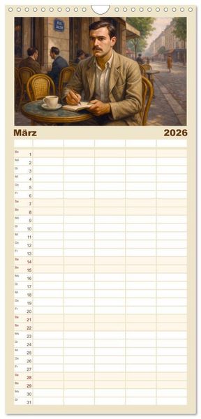 Produktbild: Familienplaner 2026 - Ernest Hemingway mit 5 Spalten (Wandkalender, 21 x 45 cm) CALVENDO