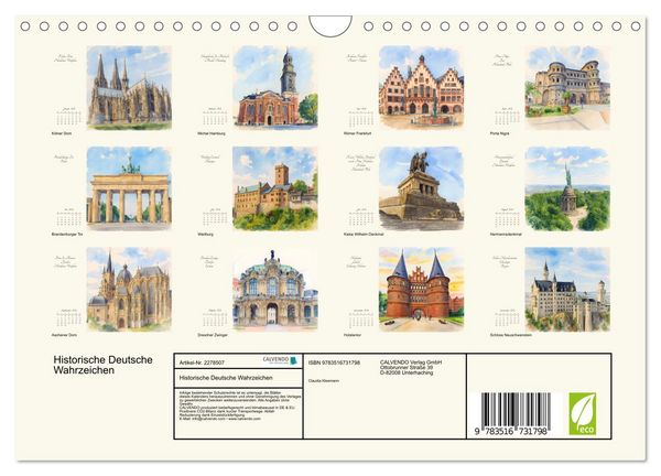 Produktbild: Historische Deutsche Wahrzeichen (Wandkalender 2026 DIN A4 quer), CALVENDO Monatskalender