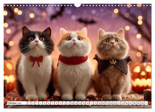Produktbild: Katzenkalender - S&uuml;&szlig;e Katzen begleiten dich durch alle Jahreszeiten (Wandkalender 2026 DIN A3 quer), CALVENDO Monatskalender