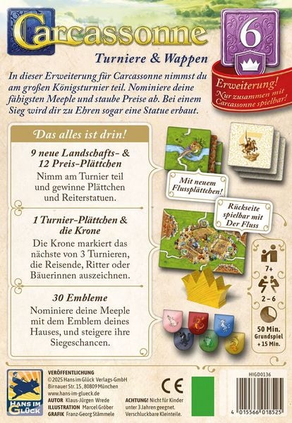 Produktbild: Hans im Gl&uuml;ck HIGD0136 - Carcassonne, Turniere & Wappen (Auflage 2025), 6. Erweiterung