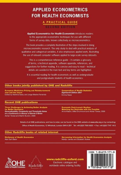 Produktbild: Applied Econometrics for Health Economists