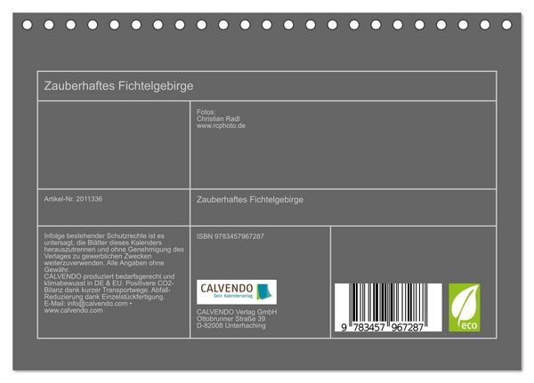 Produktbild: Zauberhaftes Fichtelgebirge (Tischkalender 2026 DIN A5 quer), CALVENDO Monatskalender