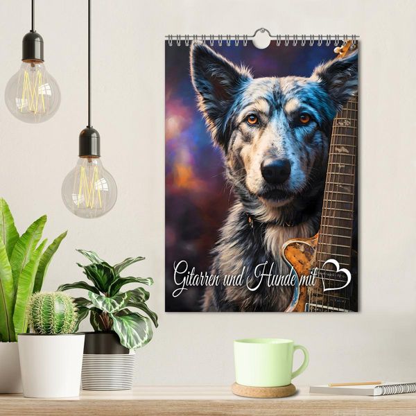 Produktbild: Gitarren und Hunde mit Herz (Wandkalender 2026 DIN A4 hoch), CALVENDO Monatskalender