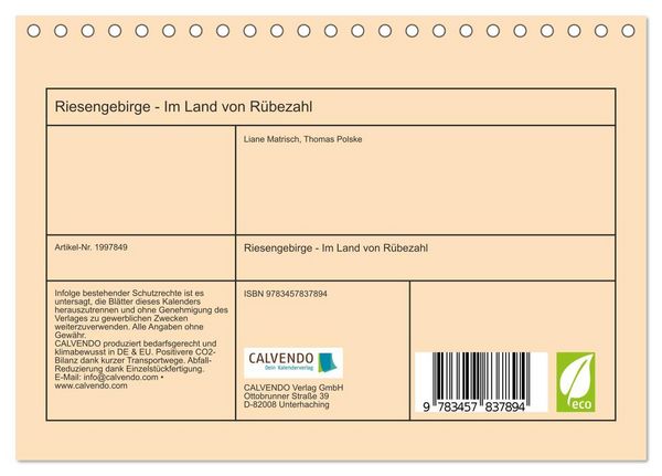 Produktbild: Riesengebirge - Im Land von R&uuml;bezahl (Tischkalender 2026 DIN A5 quer), CALVENDO Monatskalender