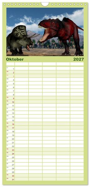 Produktbild: Familienplaner 2027 - Dinosaurier. Urzeitliche Giganten mit 5 Spalten (Wandkalender, 21 x 45 cm) CALVENDO