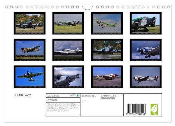Produktbild: JU-AIR Ju-52 (Wandkalender 2026 DIN A4 quer), CALVENDO Monatskalender