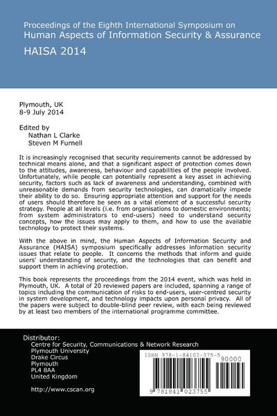 Produktbild: Proceedings of the Eighth International Symposium on Human Aspects of Information Security & Assurance (HAISA 2014)
