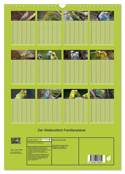 Produktbild: Der Wellensittich-Familienplaner (Wandkalender 2026 DIN A3 hoch), CALVENDO Monatskalender