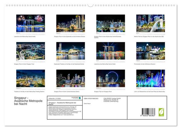 Produktbild: Singapur - Asiatische Metropole bei Nacht (hochwertiger Premium Wandkalender 2026 DIN A2 quer), Kunstdruck in Hochglanz