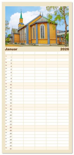 Produktbild: Familienplaner 2026 - Norwegens K&uuml;stenst&auml;dte mit 5 Spalten (Wandkalender, 21 x 45 cm) CALVENDO