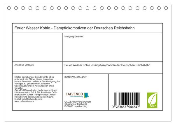 Produktbild: Feuer Wasser Kohle - Dampflokomotiven der Deutschen Reichsbahn (Tischkalender 2026 DIN A5 quer), CALVENDO Monatskalender
