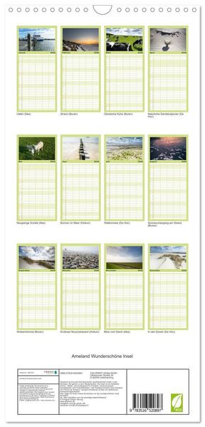 Produktbild: Familienplaner 2026 - Ameland Wundersch&ouml;ne Insel mit 5 Spalten (Wandkalender, 21 x 45 cm) CALVENDO