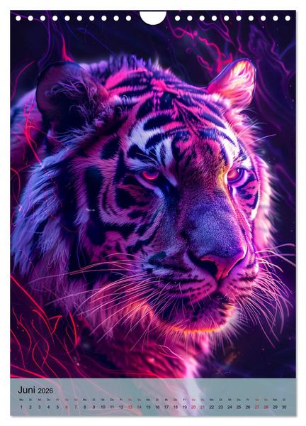 Produktbild: Raubkatzen - Geschmeidige J&auml;ger im Neonlicht (Wandkalender 2026 DIN A4 hoch), CALVENDO Monatskalender