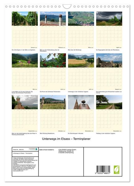 Produktbild: Unterwegs im Elsass &ndash; Terminplaner (Wandkalender 2026 DIN A3 hoch), CALVENDO Monatskalender