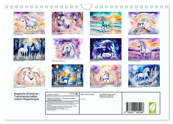 Produktbild: Magische Einh&ouml;rner - Traumlandschaften unterm Regenbogen (Wandkalender 2026 DIN A4 quer), CALVENDO Monatskalender