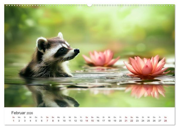 Produktbild: Frech, flauschig, fantastisch - Der Waschb&auml;ren-Kalender (hochwertiger Premium Wandkalender 2026 DIN A2 quer), Kunstdruck in Hochglanz