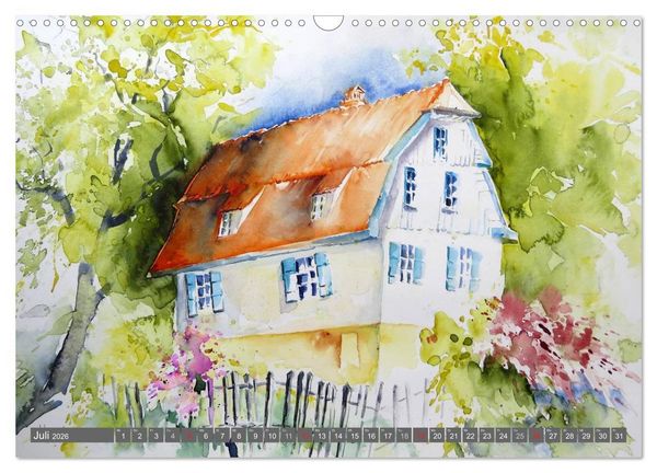 Produktbild: Murnau und das Blaue Land - Aquarelle und Fotografien (Wandkalender 2026 DIN A3 quer), CALVENDO Monatskalender