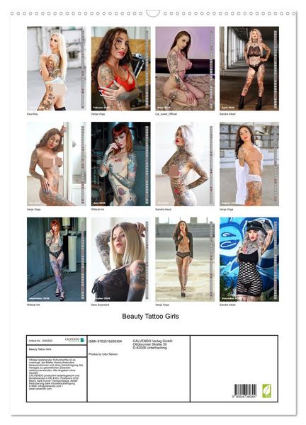 Produktbild: Beauty Tattoo Girls (Wandkalender 2026 DIN A2 hoch), CALVENDO Monatskalender