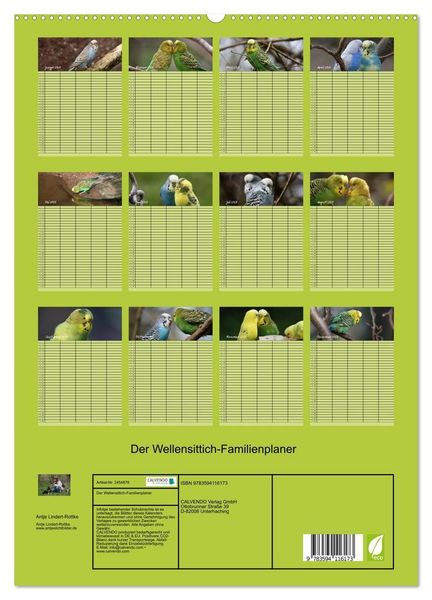 Produktbild: Der Wellensittich-Familienplaner (hochwertiger Premium Wandkalender 2027 DIN A2 hoch), Kunstdruck in Hochglanz