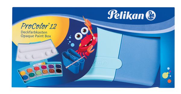 Pelikan Deckfarbkasten ProColor®12, mit 12 Farben, 1 Tube Deckweiß und Pinsel, blau