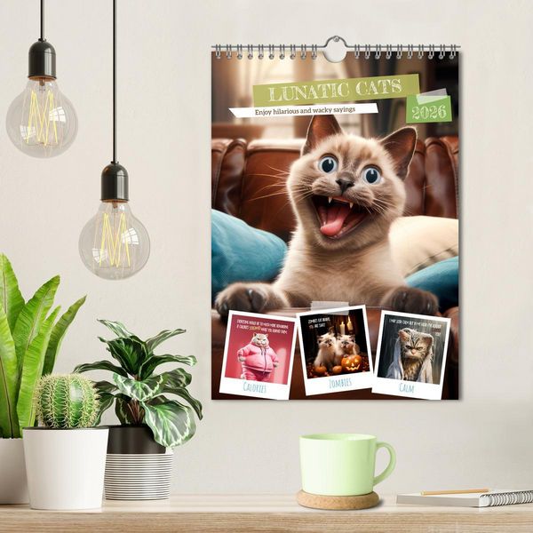 Produktbild: LUNATIC CATS Enjoy hilarious and wacky sayings (Wall Calendar 2026 DIN A4 portrait), CALVENDO 12 Month Wall Calendar