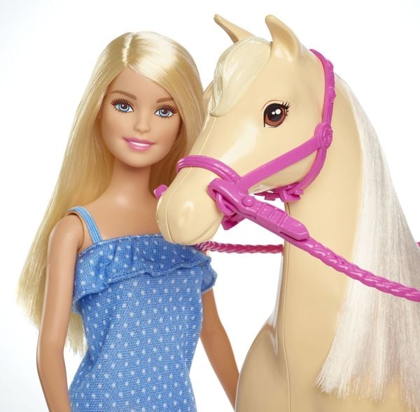 Produktbild: Barbie Pferd mit Puppe (blond), Anziehpuppe, Modepuppe, Pferde Spielzeug