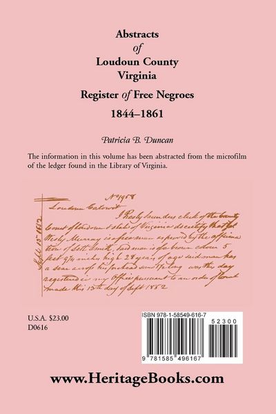 Produktbild: Abstracts of Loudoun County, Virginia Register of Free Negroes, 1844-1861
