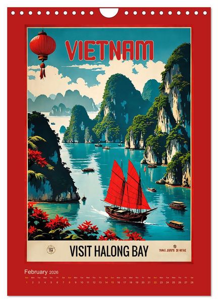 Produktbild: World Travel Posters - Nostalgic Trip Around the Globe (Wall Calendar 2026 DIN A4 portrait), CALVENDO 12 Month Wall Calendar