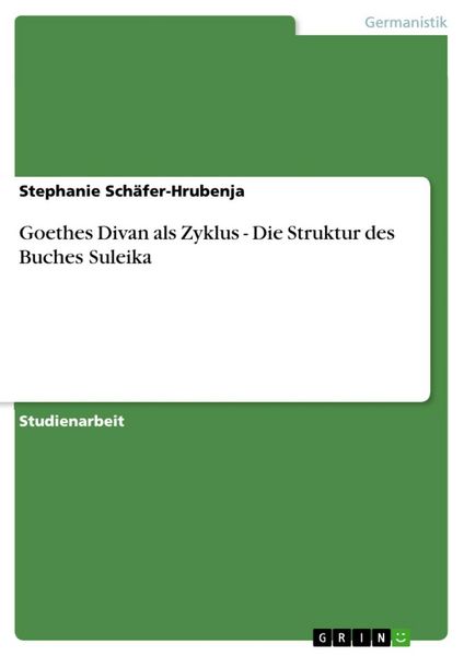 Produktbild: Goethes Divan als Zyklus - Die Struktur des Buches Suleika