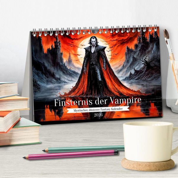 Produktbild: Finsternis der Vampire - Mystischer d&uuml;sterer Fantasy Kalender (Tischkalender 2026 DIN A5 quer), CALVENDO Monatskalender