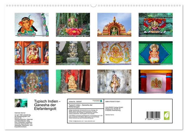 Produktbild: Typisch Indien - Ganesha der Elefantengott (hochwertiger Premium Wandkalender 2026 DIN A2 quer), Kunstdruck in Hochglanz