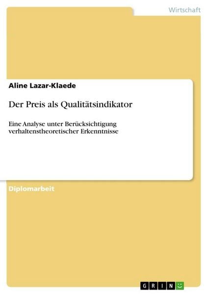 Produktbild: Der Preis als Qualit&auml;tsindikator