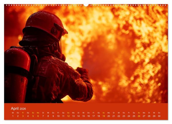 Produktbild: Feuer und Flamme - Feuerwehrkalender (hochwertiger Premium Wandkalender 2026 DIN A2 quer), Kunstdruck in Hochglanz