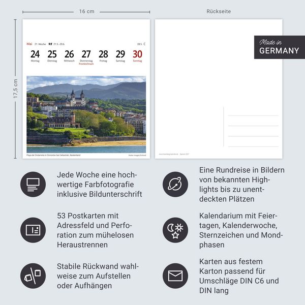 Produktbild: Spanien Sehnsuchtskalender 2027 - Wochenkalender mit 53 Postkarten