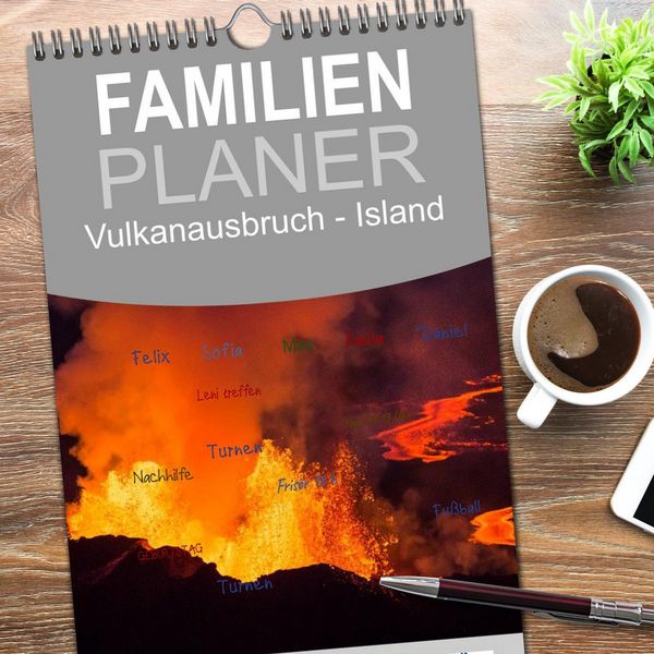 Produktbild: Familienplaner 2026 - Vulkanausbruch - Island mit 5 Spalten (Wandkalender, 21 x 45 cm) CALVENDO