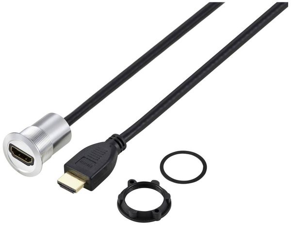 Produktbild: TRU COMPONENTS TC-11980456 HDMI Panel-Adapter Buchse HDMI-Buchse - HDMI-Stecker Silber Polzahl: 1 Kabell&auml;nge: 90 cm Inhalt: 1 St.