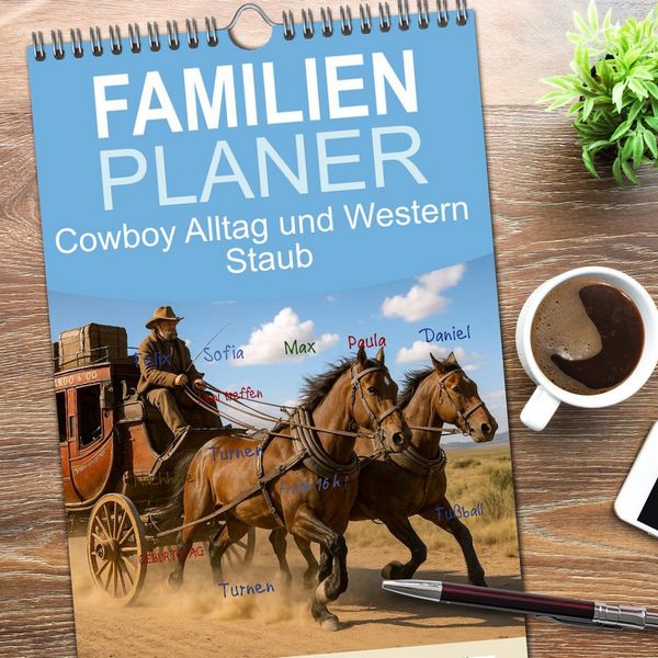 Produktbild: Familienplaner 2026 - Cowboy Alltag und Western Staub mit 5 Spalten (Wandkalender, 21 x 45 cm) CALVENDO