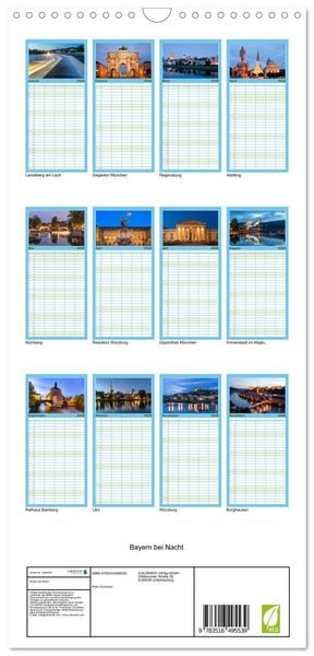 Produktbild: Familienplaner 2026 - Bayern bei Nacht mit 5 Spalten (Wandkalender, 21 x 45 cm) CALVENDO