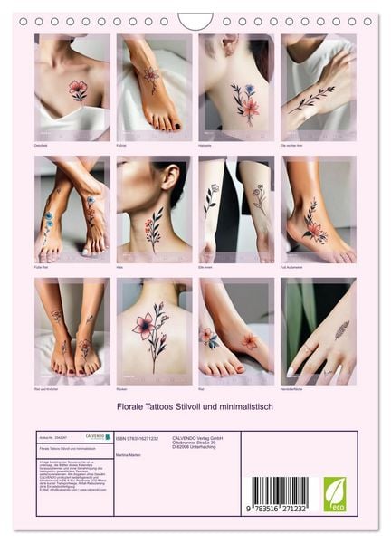 Produktbild: Florale Tattoos Stilvoll und minimalistisch (Wandkalender 2026 DIN A4 hoch), CALVENDO Monatskalender