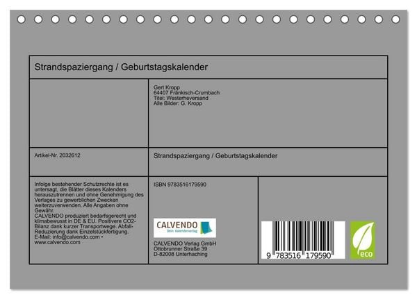 Produktbild: Strandspaziergang / Geburtstagskalender (Tischkalender 2026 DIN A5 quer), CALVENDO Monatskalender