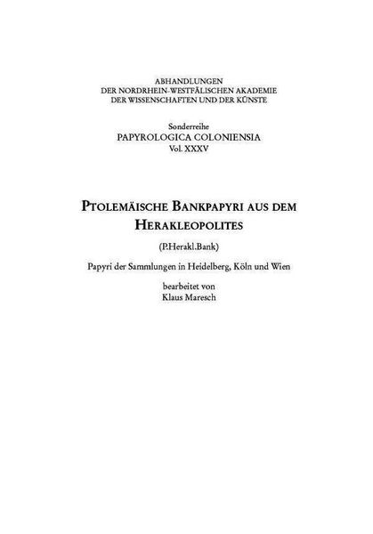 Produktbild: Ptolem&auml;ische Bankpapyri aus dem Herakleopolites (P.Herakl.Bank)