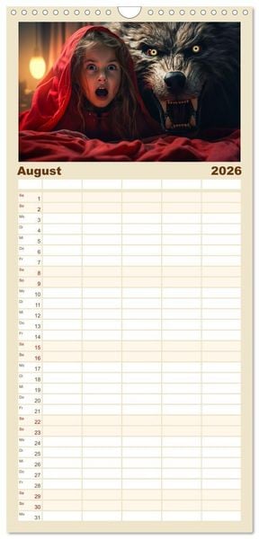 Produktbild: Familienplaner 2026 - Rotk&auml;ppchen und der Wolf mit 5 Spalten (Wandkalender, 21 x 45 cm) CALVENDO