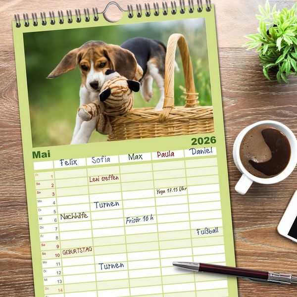 Produktbild: Familienplaner 2026 - Beaglebabys auf Entdeckungstour mit 5 Spalten (Wandkalender, 21 x 45 cm) CALVENDO