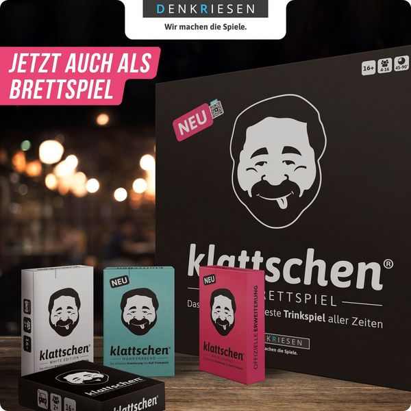 Produktbild: DENKRIESEN - klattschen&reg; - M&auml;nnerabend - SPIELKARTENKARTON "Das wahrscheinlich beste Trinkspiel aller Zeiten"